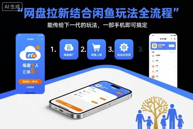 网盘拉新结合闲鱼玩法全流程，能传给下一代的玩法，一部手机即可搞定(附入口渠道以及实操教程)_学通网创
