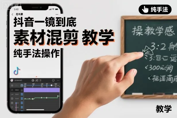 抖音一镜到底素材混剪教学，纯手法操作_学通网创