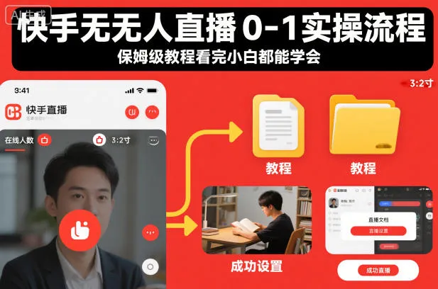 快手无人直播0-1实操流程，保姆级教程看完小白都能学会_学通网创