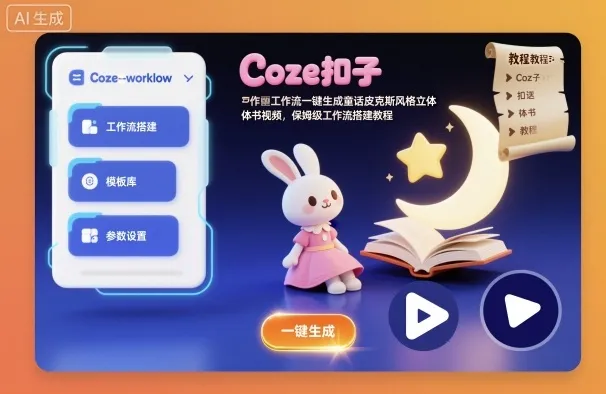Coze扣子工作流一键生成童话皮克斯风格立体书视频，保姆级工作流搭建教程_学通网创