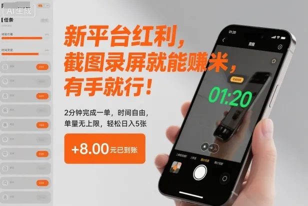 新平台红利，截图录屏就能賺米，有手就行！2分钟完成一单，时间自由，单量无上限，轻松日入5张【揭秘】_学通网创