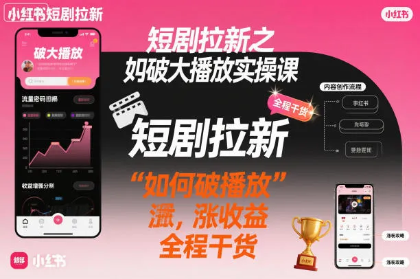 短剧拉新之小红书如何破大播放实操课，如何破播放，涨收益，全程干货_学通网创
