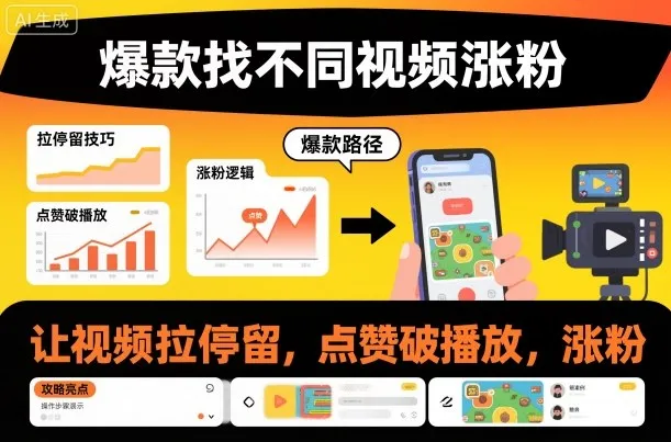 爆款找不同视频涨粉，让视频拉停留，实现点赞，破播放，涨粉_学通网创