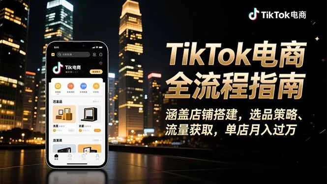 TikTok电商全流程指南，涵盖店铺搭建、选品策略、流量获取，单店月入过万_学通网创
