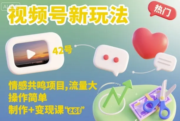 视频号新玩法，情感共鸣项目，流量大，操作简单，制作+变现课_学通网创