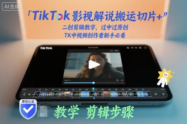 TikTok影视解说搬运切片+二创剪辑教学，过中过原创，TK中视频创作者新手必看_学通网创