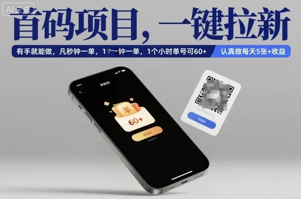 首码项目，一键拉新，有手就能做，几秒钟一单，1个小时单号可60+，认真做每天5张+收益【揭秘】_学通网创