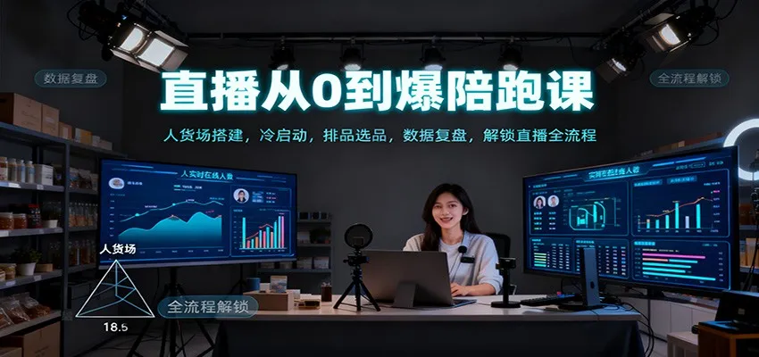 直播从0到爆陪跑课：人货场搭建，冷启动，排品选品，数据复盘，解锁直播全流程_学通网创