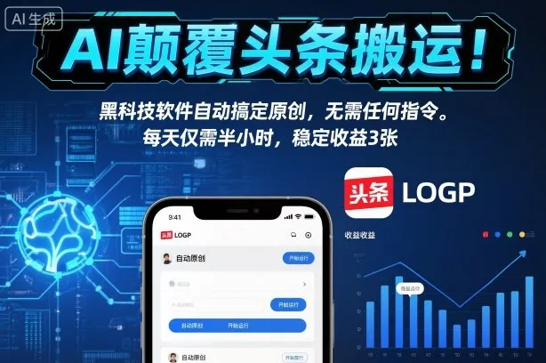 AI颠覆头条搬运！黑科技软件自动搞定原创，无需任何指令。每天仅需半小时，稳定收益3张【揭秘】_学通网创