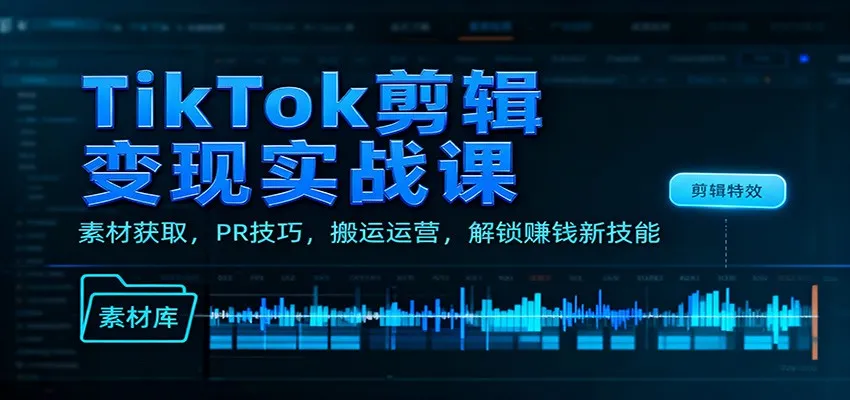 TikTok剪辑变现实战课：素材获取，PR技巧，搬运运营，解锁赚钱新技能_学通网创