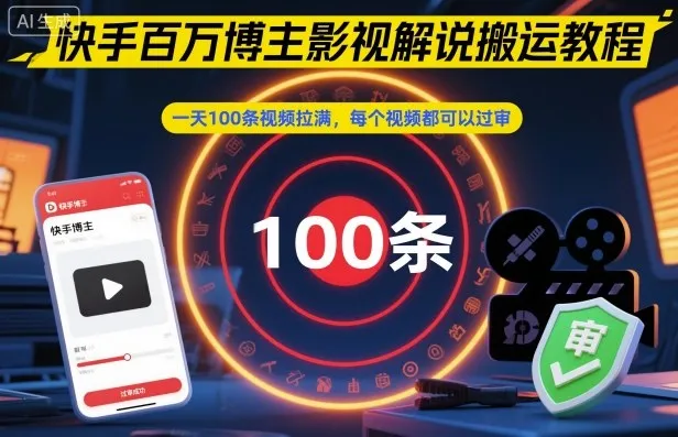 快手百万博主影视解说搬运教程，一天100条视频拉满，每个视频都可以过审_学通网创