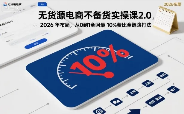 无货源电商不备货实操课2.0，2026年布局，从0到1全网最低10%费比全链路打法【更新】_学通网创