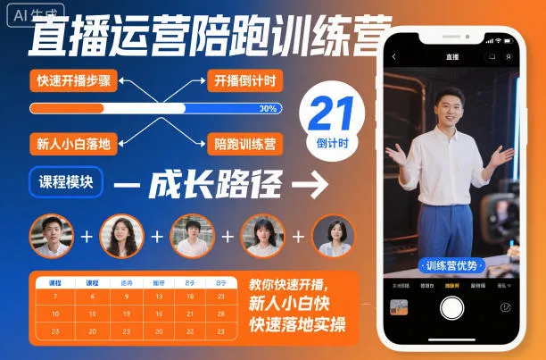 直播运营陪跑训练营，教你快速开播，新人小白快速落地实操_学通网创