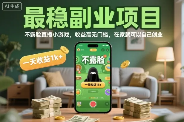 最稳副业项目，不露脸直播小游戏，收益高无门槛，一天收益1k+，在家就可以自己创业【揭秘】_学通网创