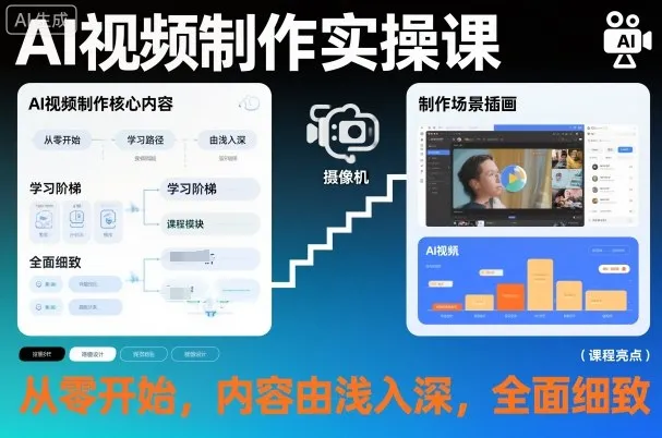 AI视频制作实操课，从零开始，内容由浅入深，全面细致_学通网创
