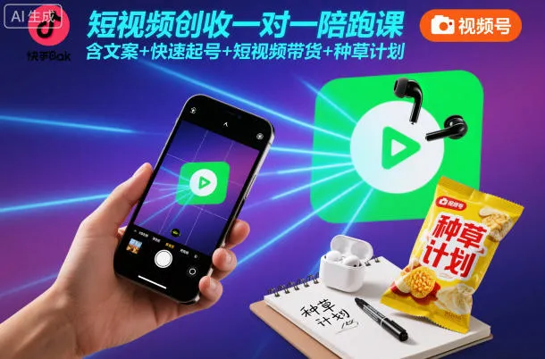 短视频创收一对一陪跑课，含文案+快速起号+短视频带货+种草计划_学通网创