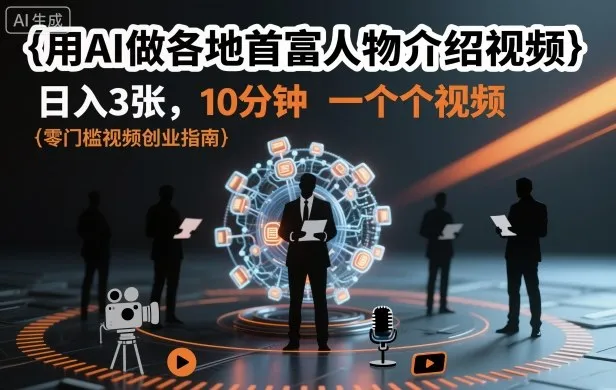 用AI做各地首富人物介绍视频，日入3张，10分钟一个视频_学通网创