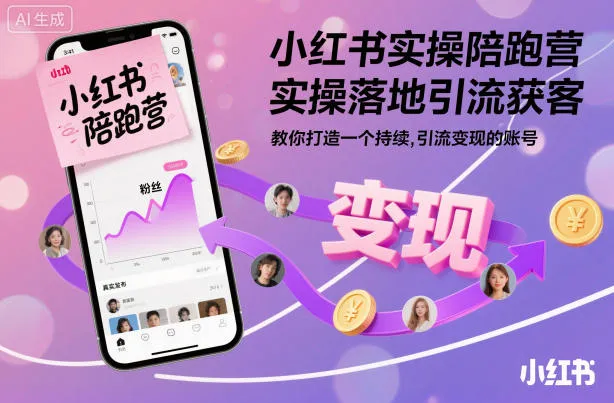 小红书实操陪跑营，实操落地引流获客，教你打造一个持续引流变现的账号_学通网创