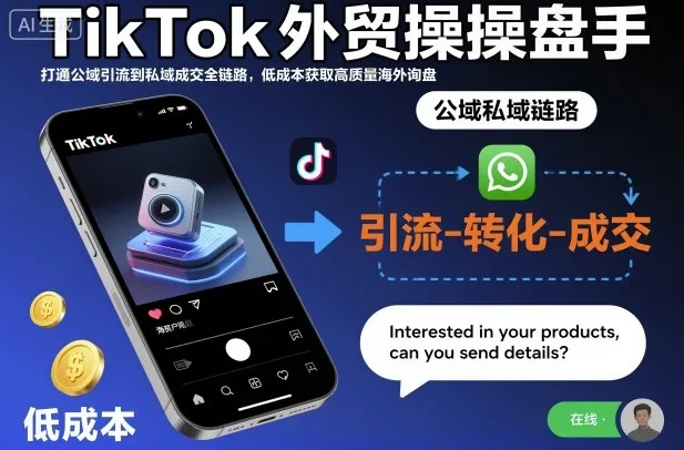 TikTok外贸操盘手，打通公域引流到私域成交全链路，低成本获取高质量海外询盘_学通网创