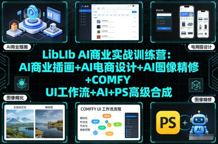 LibLIb AI商业实战训练营：AI商业插画+AI电商设计+AI图像精修+COMFY UI工作流+AI+PS高级合成_学通网创