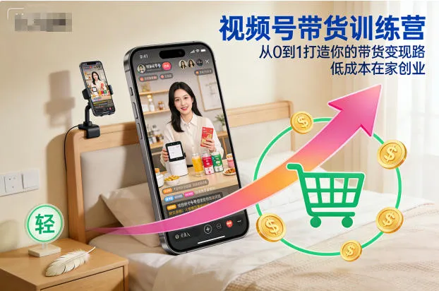 视频号带货训练营，从0到1打造你的带货变现路，低成本在家创业_学通网创