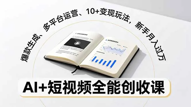 AI+短视频全能创收课，爆款生成、多平台运营、10+变现玩法，新手月入过万_学通网创