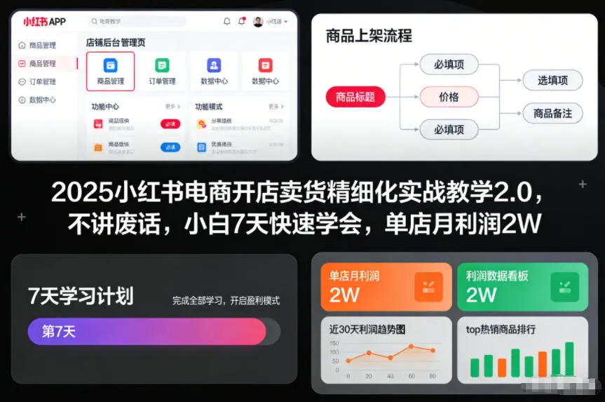 2025小红书电商开店卖货精细化实战教学2.0，不讲废话，小白7天快速学会，单店月利润2W_学通网创