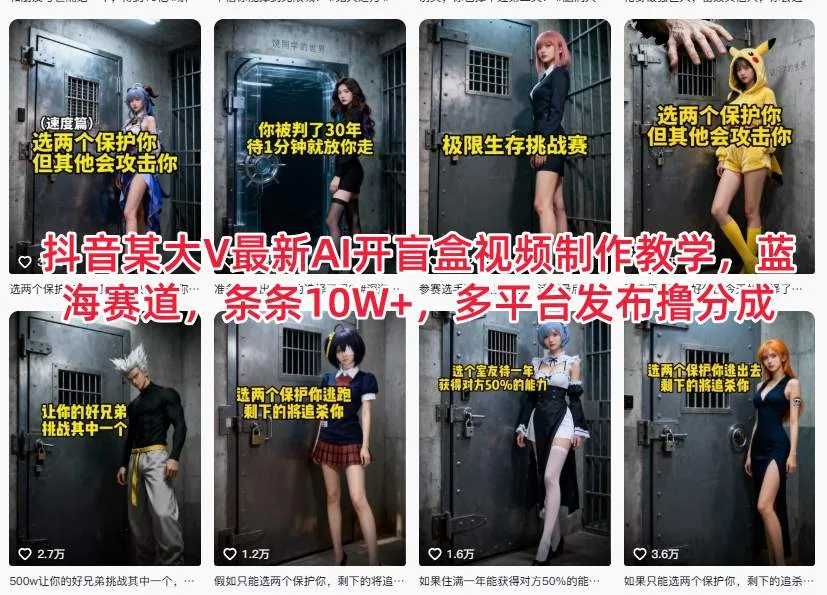 抖音某大V最新AI开盲盒视频制作教学，蓝海赛道，条条10W+，多平台发布撸分成_学通网创