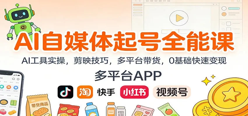 AI自媒体起号全能课：AI工具实操，剪映技巧，多平台带货，0基础快速变现_学通网创