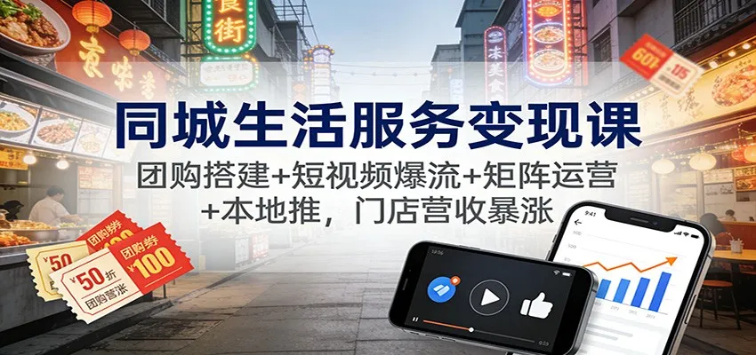 同城生活服务变现课：团购搭建+短视频爆流+矩阵运营+本地推，门店营收暴涨_学通网创