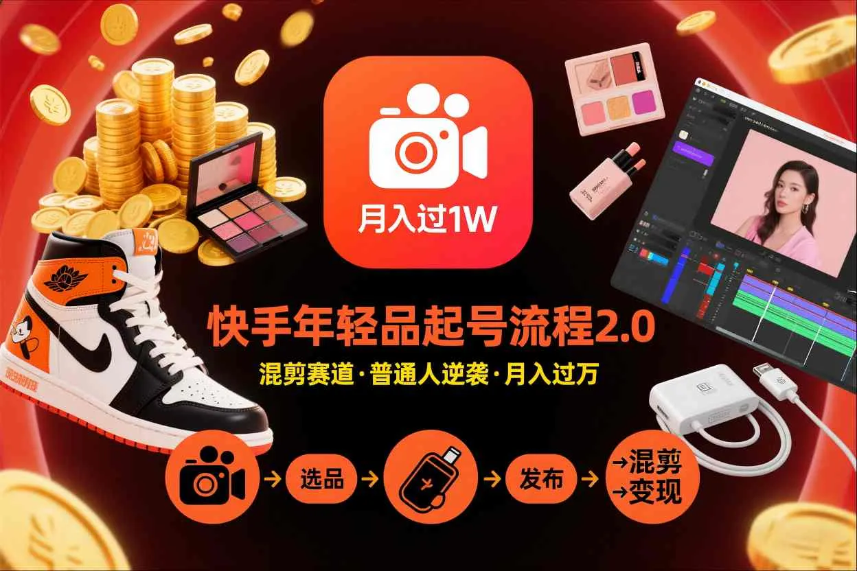 快手短视频带货年轻品起号流程2.0，快手年轻品混剪赛道，普通人也能月入过1W_学通网创