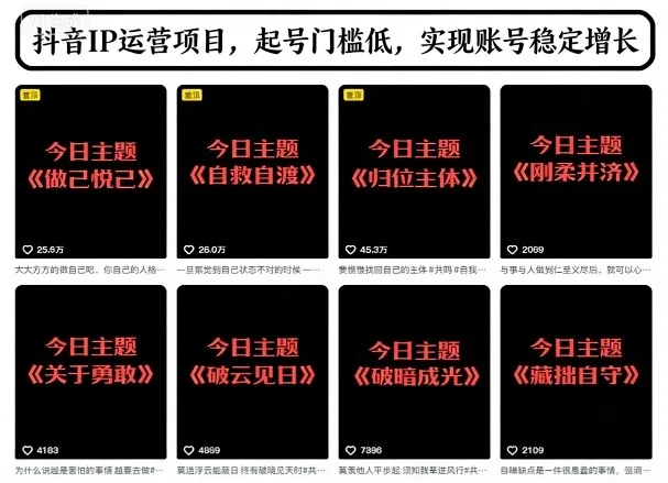 抖音IP运营项目，抖音今日主题玩法，起号门槛低，实现账号稳定增长_学通网创