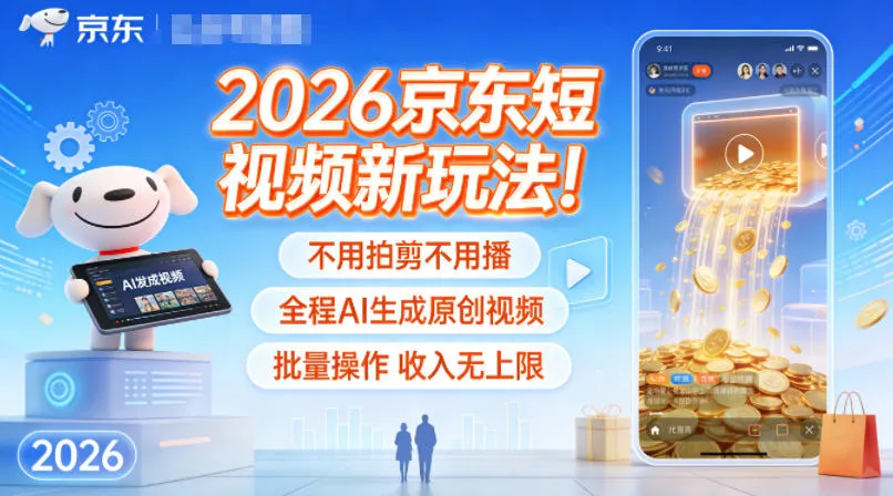 2026京东短视频新玩法！不用拍剪不用播，全程AI生成原创视频，批量操作收入无上限_学通网创