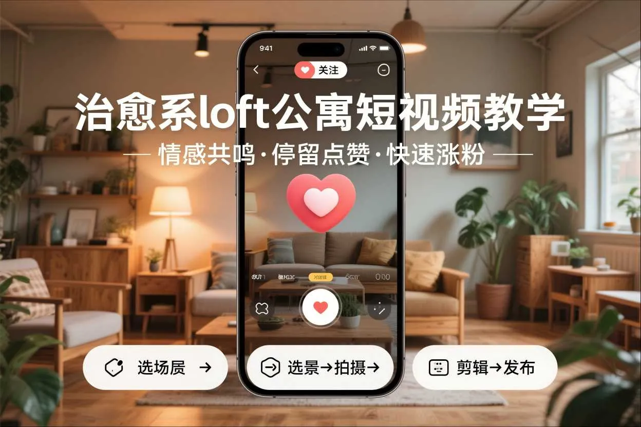 治愈系loft公寓短视频制作教学，情感共鸣引停留点赞关注，快速起号涨粉_学通网创