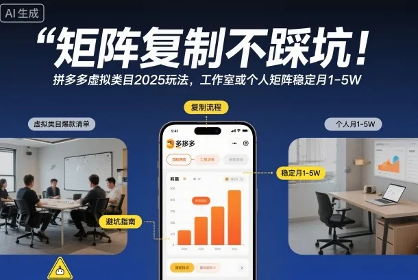矩阵复制不踩坑！拼多多虚拟类目2025玩法，工作室或者个人矩阵稳定月1-5W【揭秘】_学通网创