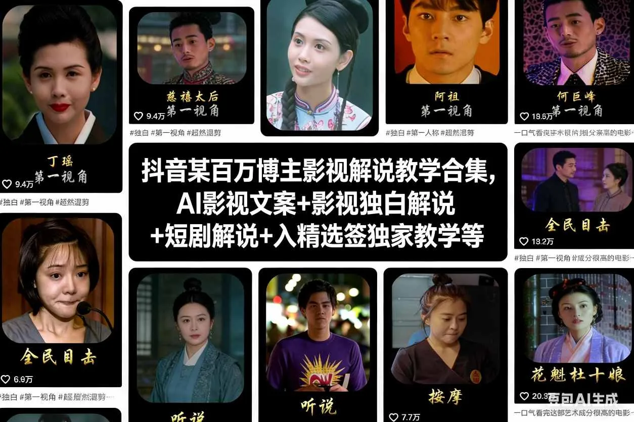 抖音某百万博主影视解说教学合集，AI影视文案+影视独白解说+短剧解说+入精选签独家教学等_学通网创