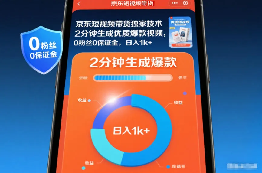 京东短视频带货独家技术，2分钟生成一条优质爆款视频，0粉丝0保证金，日入1k+【揭秘】_学通网创