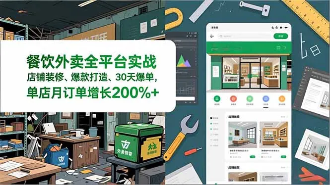 餐饮外卖全平台实战,店铺装修、爆款打造、30天爆单,手把手教学,单店月订单增长200%+_学通网创