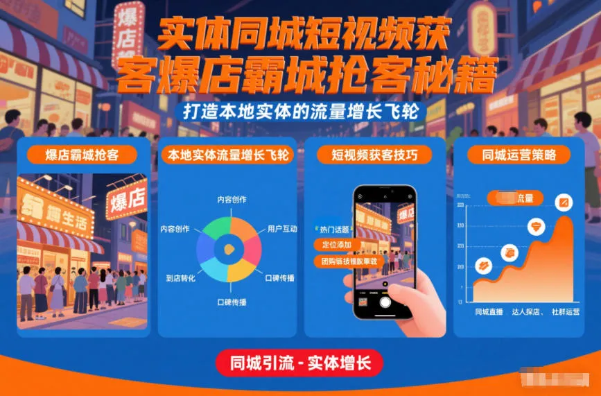 实体同城短视频获客爆店霸城抢客秘籍，打造本地实体的流量增长飞轮_学通网创
