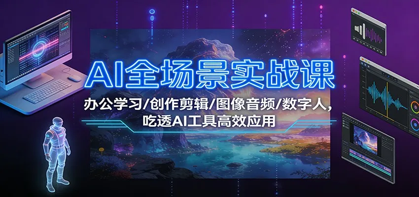AI全场景实战课：办公学习/创作剪辑/图像音频/数字人，吃透AI工具高效应用_学通网创