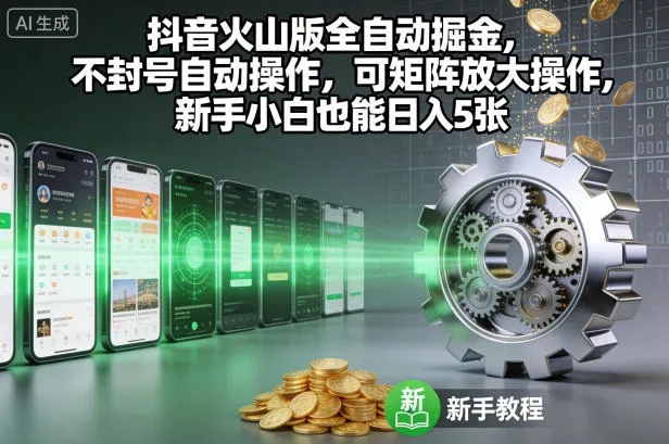 抖音火山版全自动掘金，不封号自动操作，可矩阵放大操作，新手小白也能日入5张【揭秘】_学通网创
