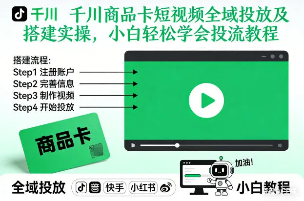 千川商品卡短视频全域投放及搭建实操，小白轻松学会投流教程_学通网创