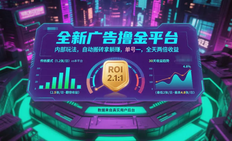 全新广告撸金平台,内部玩法,自动搬砖拿躺賺,单号一天保底2张+,全天两倍收益【揭秘】_学通网创