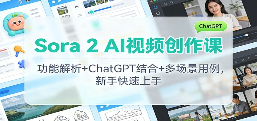 Sora 2 AI视频创作课：功能解析+ChatGPT结合+多场景用例，新手快速上手_学通网创
