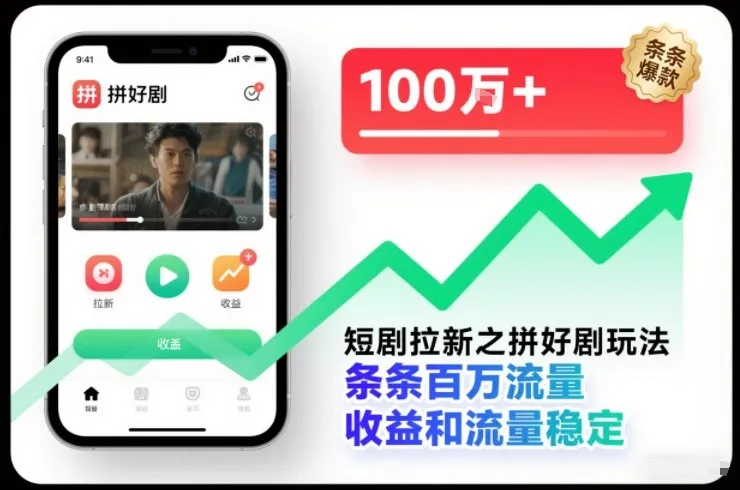 短剧拉新之拼好剧玩法，条条百万流量，收益和流量稳定_学通网创