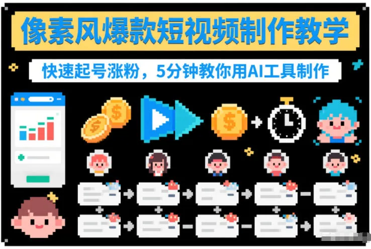像素风爆款短视频制作教学，快速起号涨粉，5分钟教你用AI工具制作_学通网创