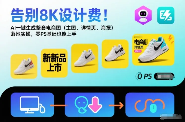 告别8K设计费！AI一键生成整套电商图(主图、详情页、海报)落地实操，零PS基础也能上手_学通网创