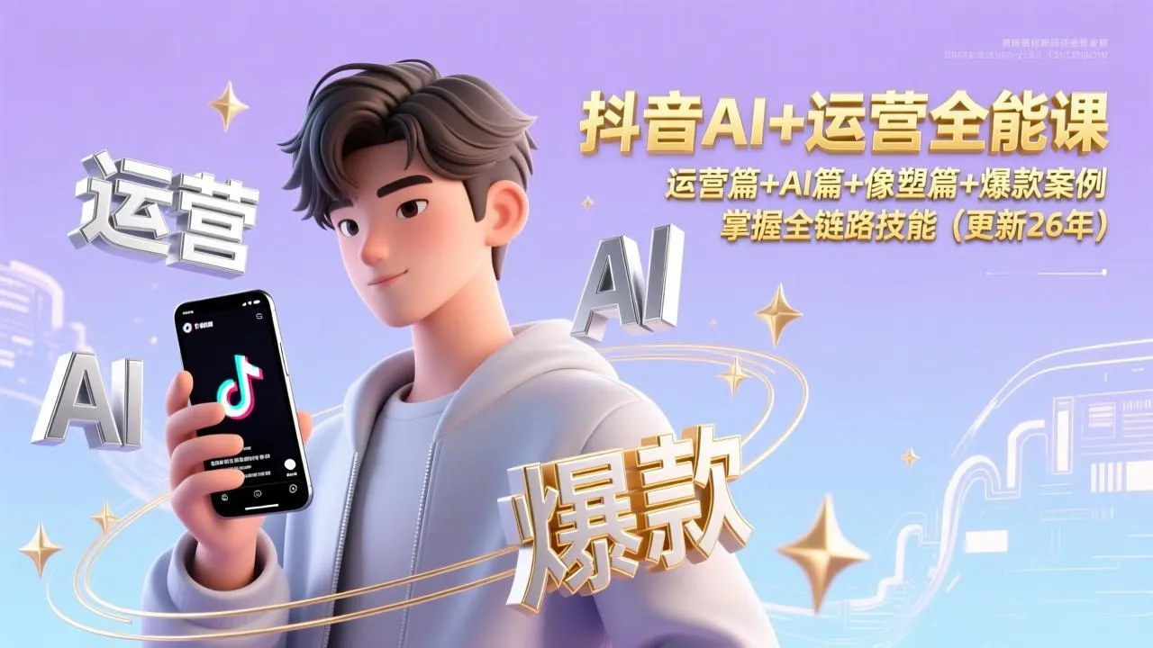 抖音AI+运营全能课，运营篇+AI篇+像塑篇+爆款案例，掌握全链路技能(更新26年_学通网创