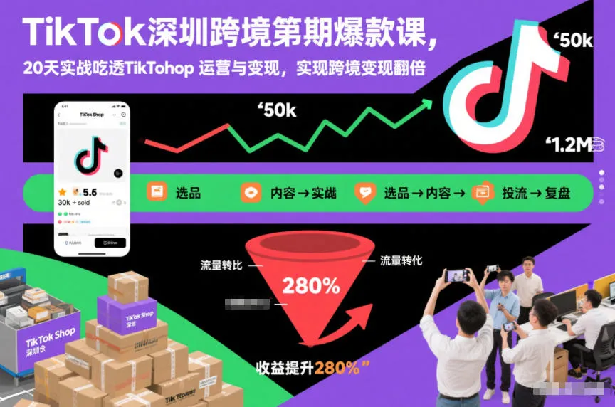 TikTok深圳跨境第2期爆款课，20天实战吃透TikTok Shop运营与变现，实现跨境变现翻倍_学通网创