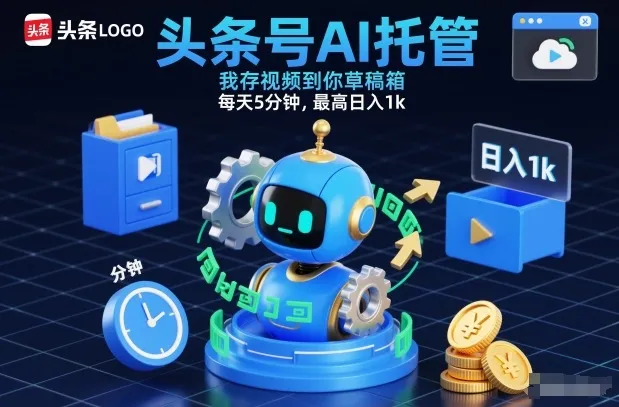 头条号AI托管，我存视频到你草稿箱，每天5分钟，最高日入1k【揭秘】_学通网创